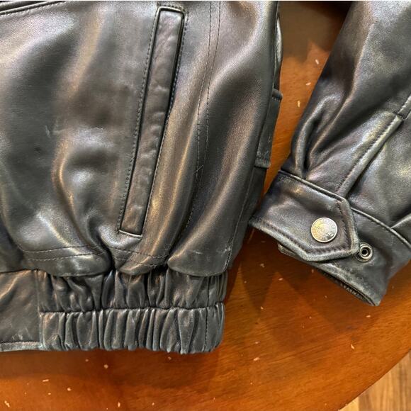 Vintage Mens Lined Wilsons Leather Black Bomber Removable Liner Distressed - Picture 10 of 15
